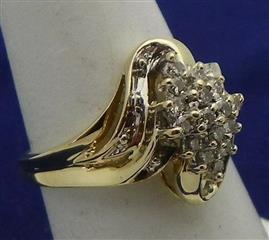 Lady's Diamond Cluster Ring 38 Diamonds .68 Carat T.W. 10K Yellow Gold 4g